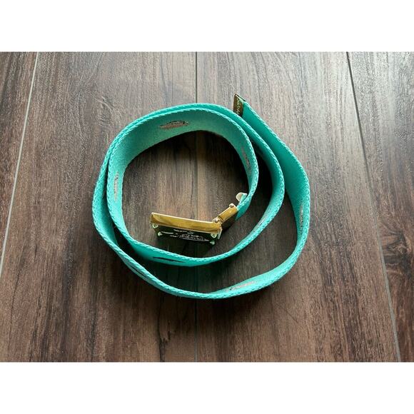 Pink Dolphin Duck Canvas Teal Colorful Embroidered Speed Boats Adjustable Belt - Picture 3 of 11